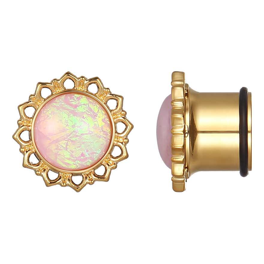 Alargador Aço Cirúrgico Pvd Indiano Rosa Opala Michelle