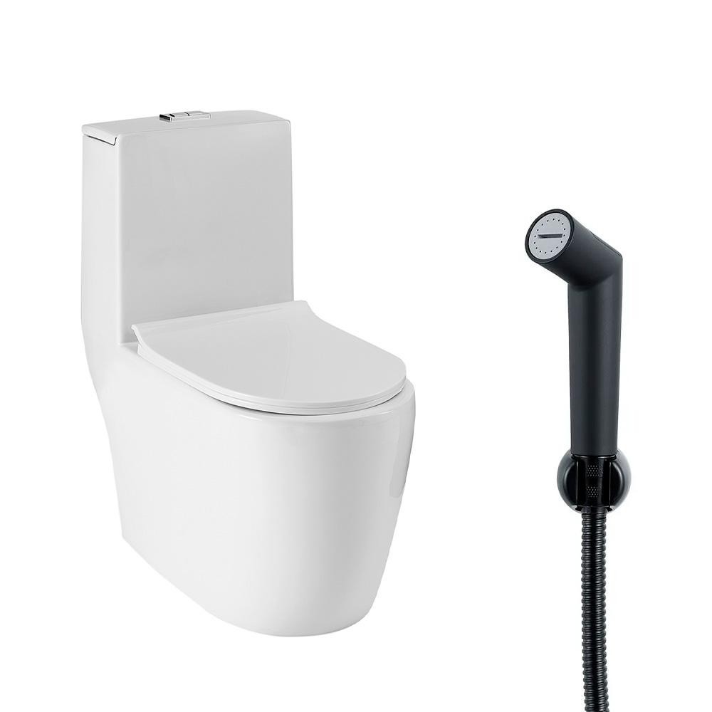 Vaso Sanitário Monobloco Amazonita e Ducha Higiênica para Banheiro Apa Pingoo - Branco e Preto