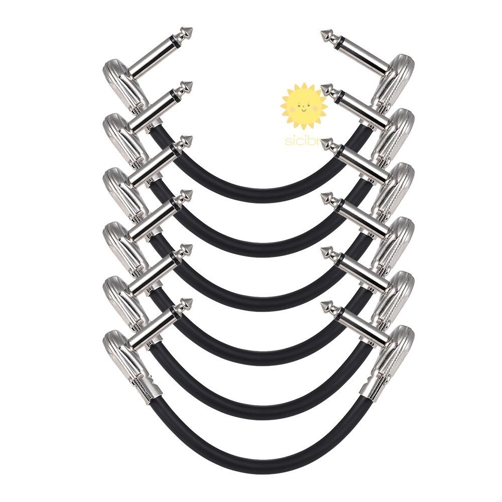 ammoon Sici 15cm/6in Pedal De Efeito Guitarra Cabo De Patch De Instrumento De 1/4 " Prata Plug De Ângulo Reto Jaqueta De PVC Preta , 6-Pack