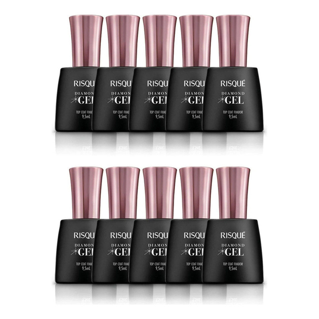 Kit Com 10 Risque Diamond Gel Top Coat Fixador 9,5ml Brilho | Shopee Brasil