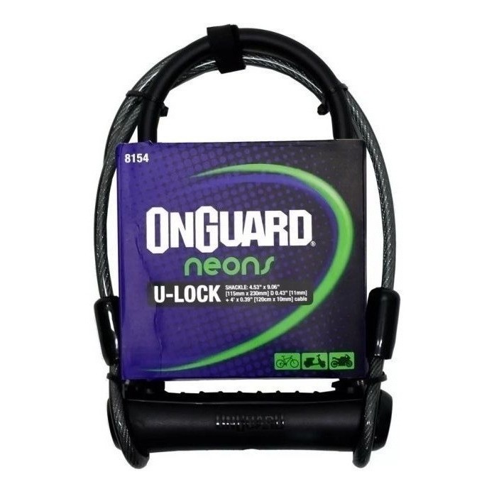 Cadeado U-lock Trava + Cabo Onguard 8154 Reforçado Bike Moto Cor Preto