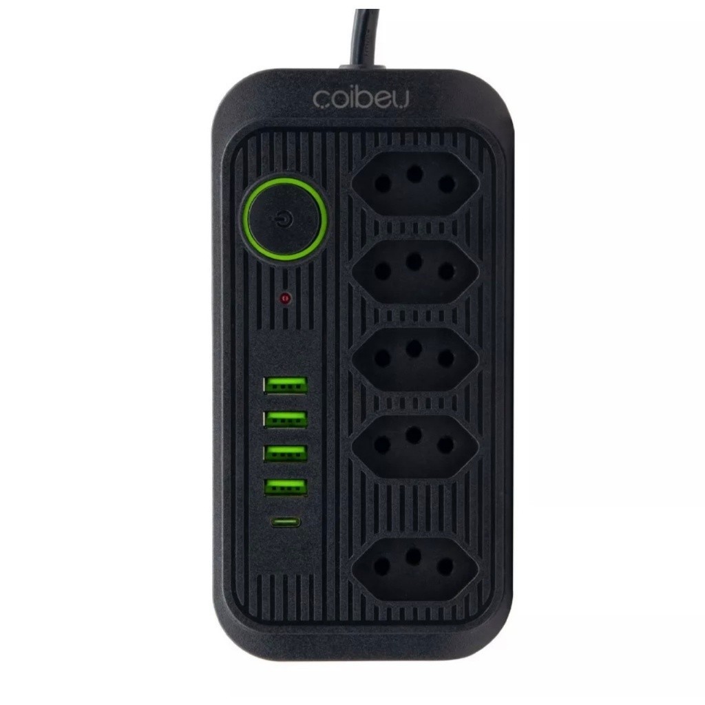 Régua Filtro de Linha com 7 Tomadas Extensão Elétrica 1 Universal 4 USB Bivolt 10A 110v/220v