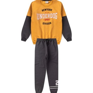 Conjunto Infantil Menino Moletom - Underdog - Amarelo e Chumbo