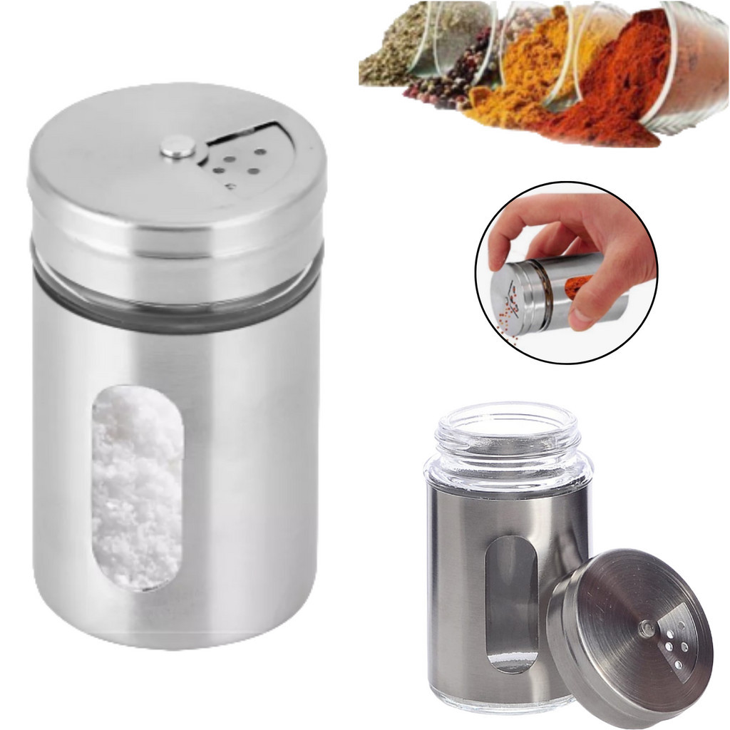 Porta Saleiro Pimenteiro Inox Vidro 120ml Sal Aço Inox