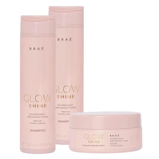 Kit Braé Glow Shine Shampoo 250ml, Shampoo 250ml, Máscara 200g (3 produtos)