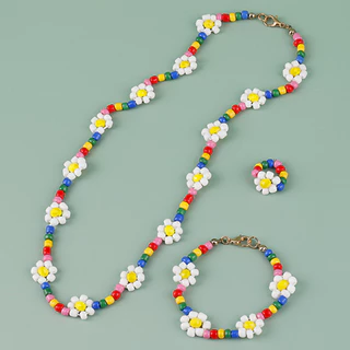 Colar Com Contas Coloridas Iittle Daisy Flower Decor Pulseira , Presente De Jóias Bonitas Para Meninas Decoração De Festas De Férias