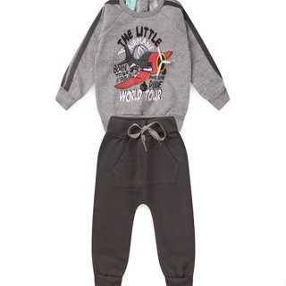 Conjunto Bebê Moletom Menino - Avião - Cinza e Chumbo