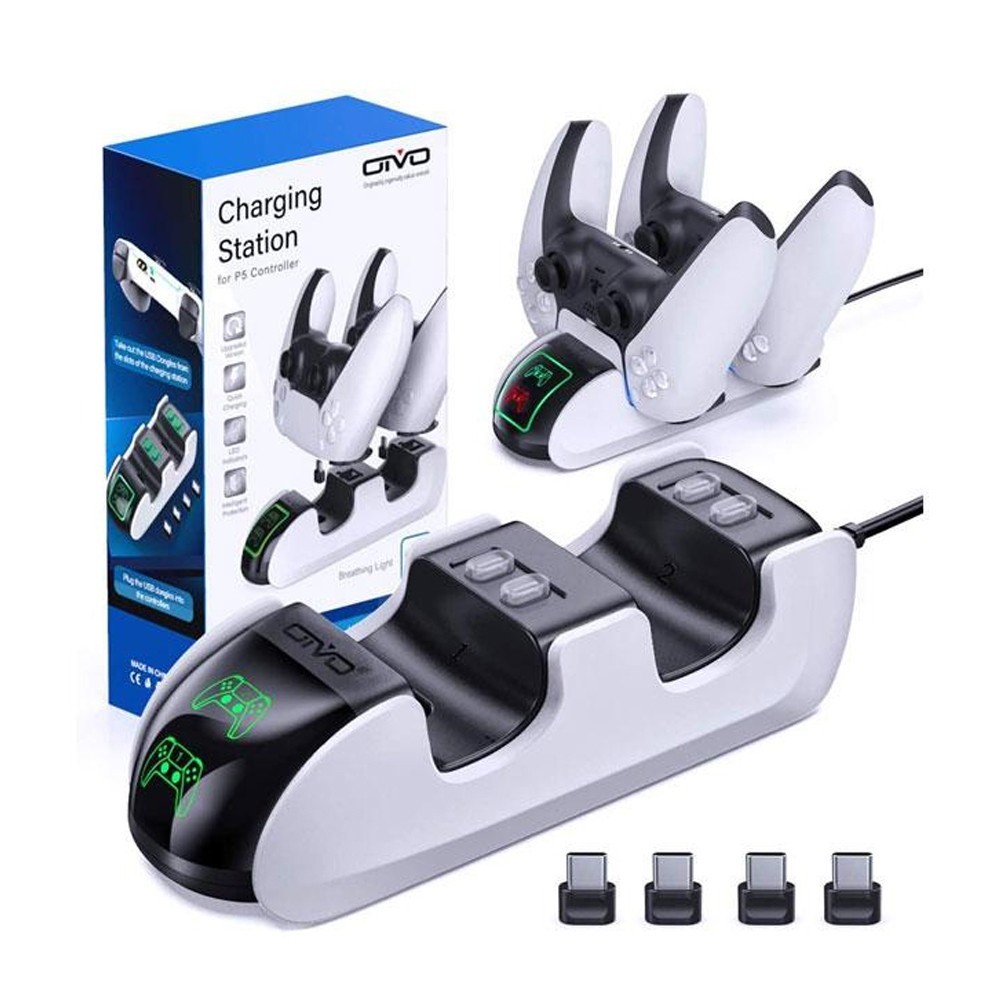 Carregador Led Dock Duplo Controle Dualsense Manete Compatível Playstation Ps5 + Cabo USB