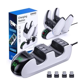 Carregador Led Dock Duplo Controle Dualsense Manete Compatível Playstation Ps5 + Cabo USB
