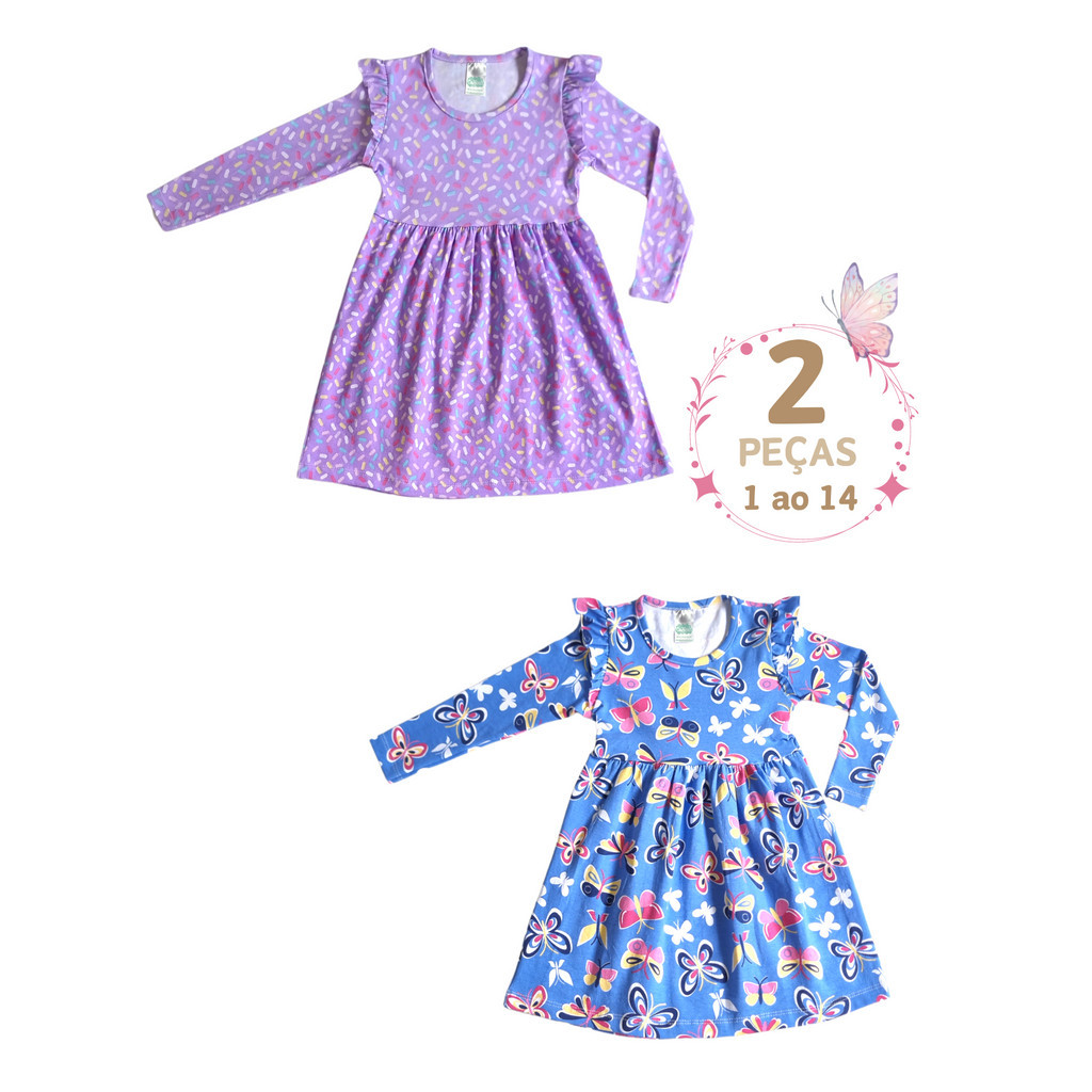 Vestido MENINA infantil 2 PEÇAS SORTIDAS MEIA ESTAÇÃO 1 ao 14 Manga ...