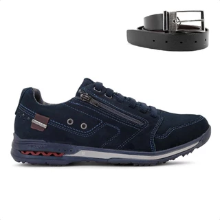 Kit Sapatênis Pegada Gold Casual Com Zíper Masculino + Cinto Dupla Face Fivela Masculino 100% Original Com Nota Fiscal e Garantia