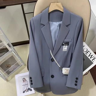 Casaco Azul Cinza De Outono Novo Blazer Feminino