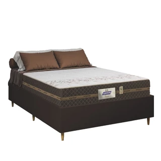 Cama Box Desmontável Casal Com Colchão Molas Flora 138x188x59cm Marrom / Branco Gazin - Suporta até 110Kg Por Pessoa
