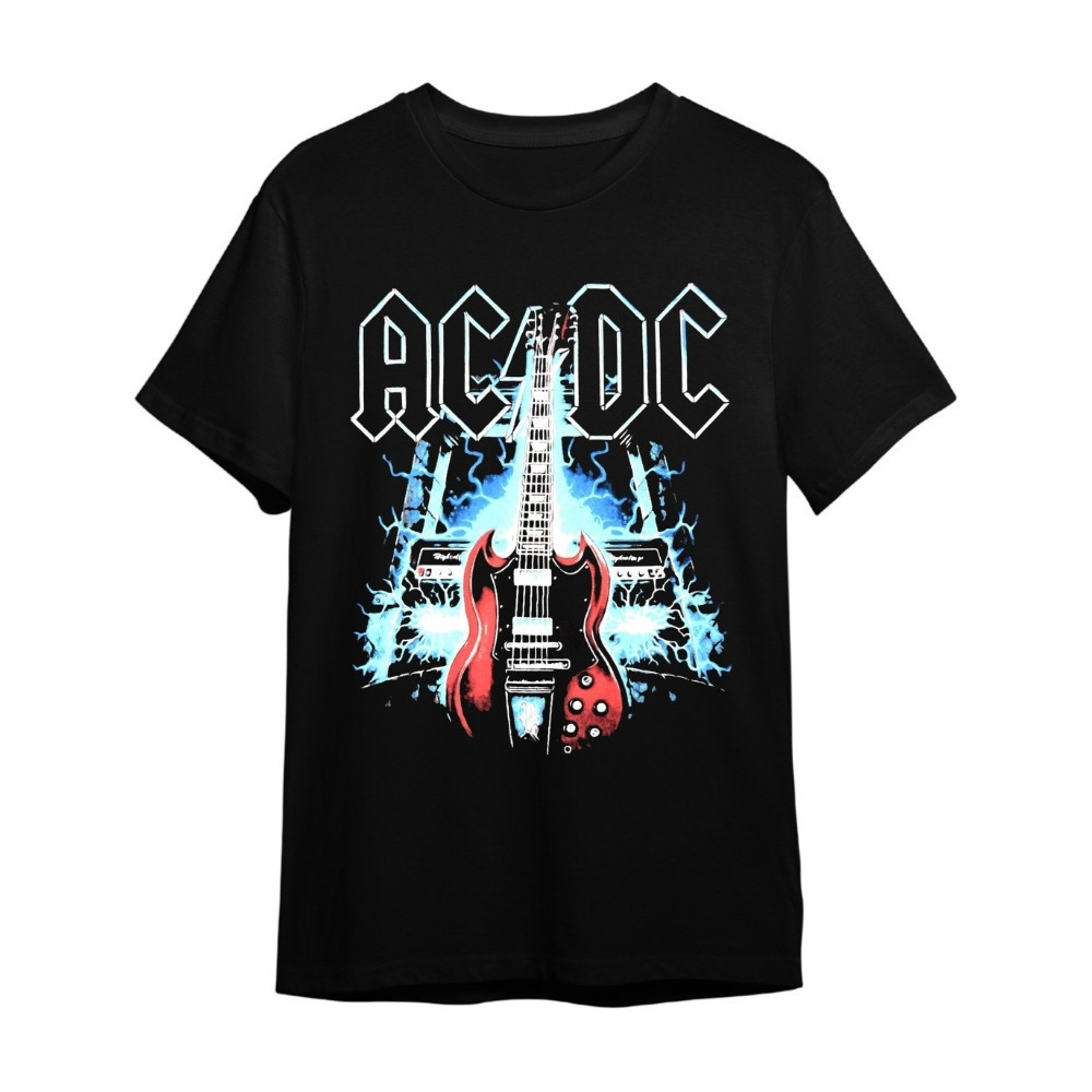 Camiseta Camisa ACDC AC DC Guitarra Preta De Banda Rock 100% Algodão ...