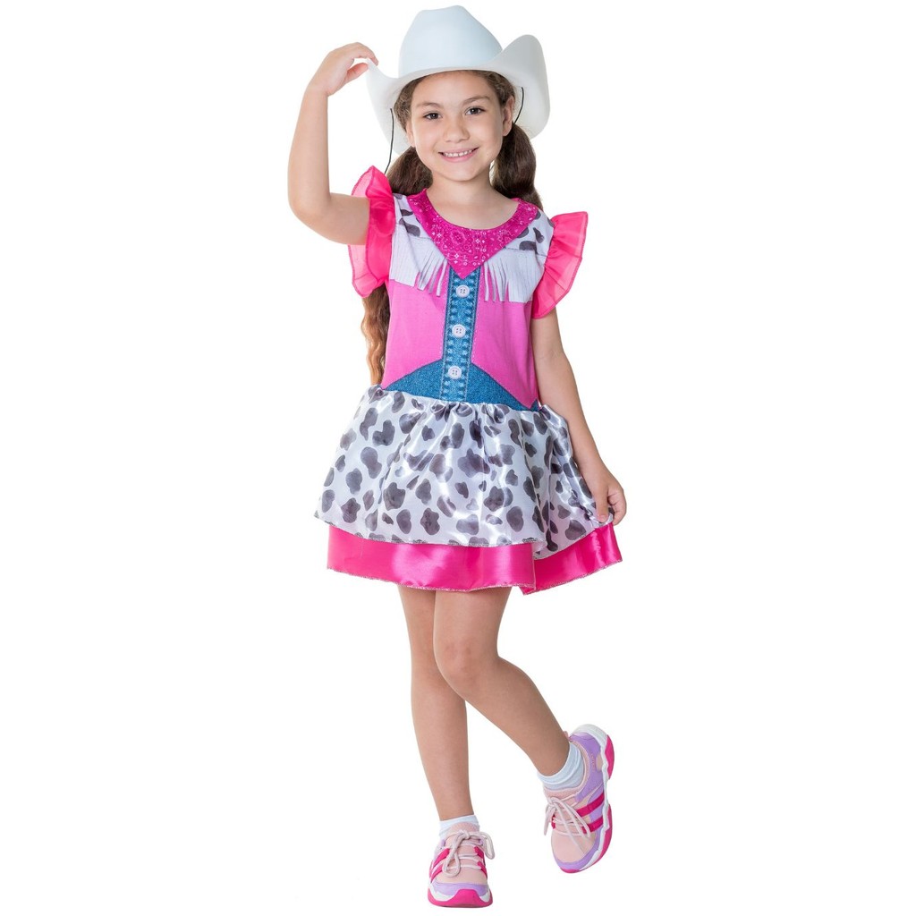 Fantasia Carnaval Infantil Menina Boiadeira Rosa Ana Castela Sertanejo ...
