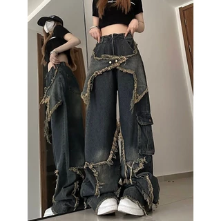 Niche Street Design American Retro vibe Style High Street Jeans Mulheres Calças de Rua Loose Wide-Leg Calças de Rua Primavera Verão