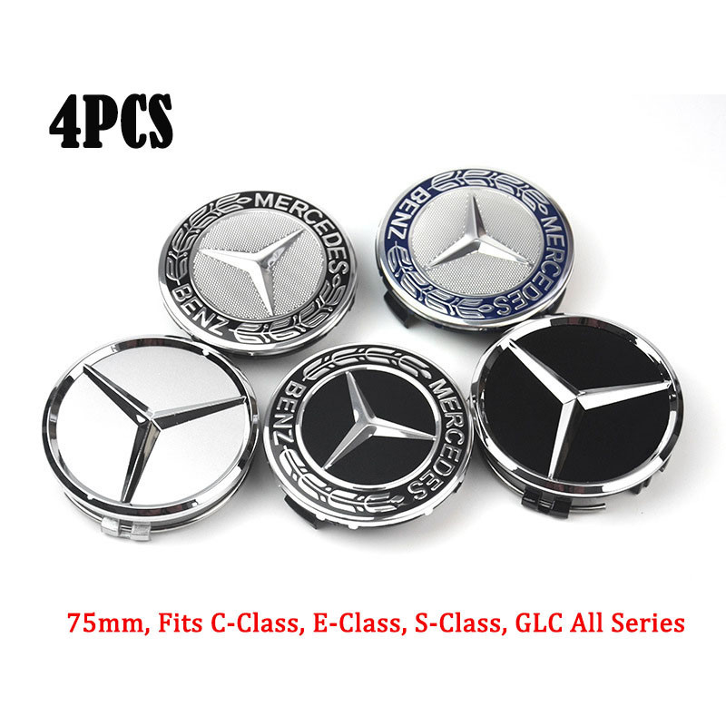 4x 75mm Black Matte Mercedes-Benz Wheel Center Hub Caps – ABS Plastic