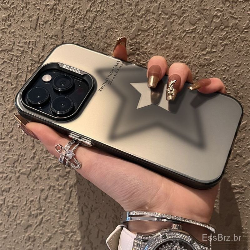 Capa de telefone para Iphone 15 12pro 14plus 11 12 13 14 15promax X XSMAX XR 7 8plus Ins vento gradiente estrela fosca de cinco pontas prata grande furo protetor pacote AJ8L