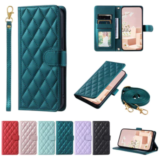Caixa Xiaomi Redmi Note 13 4G 13 Pro 5G 13 Pro Plus + 13C Fashion Rhomboid Lattice Leather Carteira De Couro Com Flip Stand Cover Cordão De Crossbody Longo