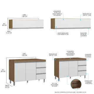 Balcão Pia para Cozinha com Armário Basculante 120cm Branco