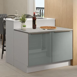 Ilha de Cozinha com Bancada e Balcão 120 cm Branco/Cinza Lux Madesa em Oferta na Shopee