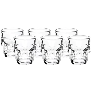 Kit 6 Copos De Vidro Drink Shot Dose Tequila De Caveira 50ml