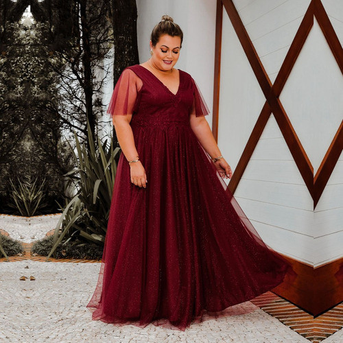 Vestido De Madrinha De Casamento Vermelho Plus Size Vestido Festa