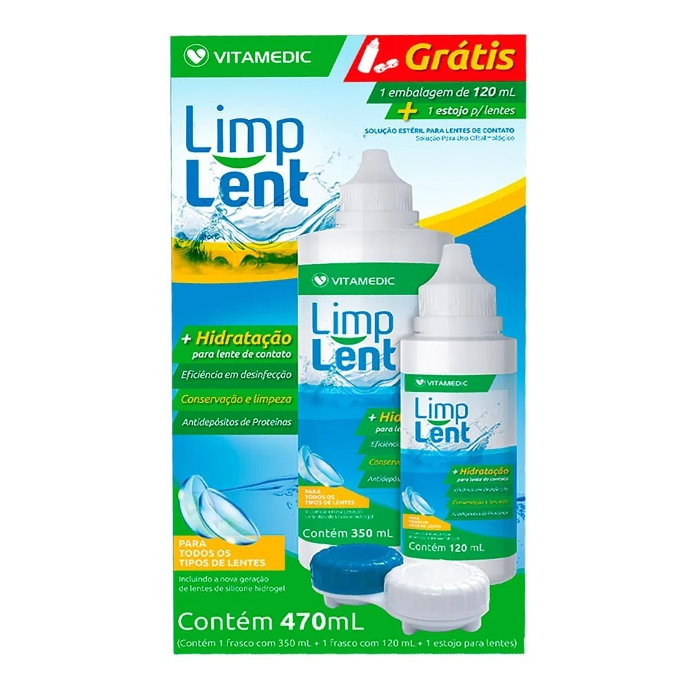 LIMPA LENT KIT SOLUÇÃO PARA LENTES DE CONTATO 350ML KIT GRÁTIS 120ML ...