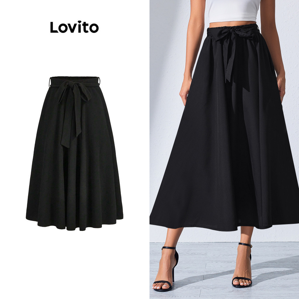 Lovito Saia Elegante Lisa Com Renda Para Mulheres LBL08072
