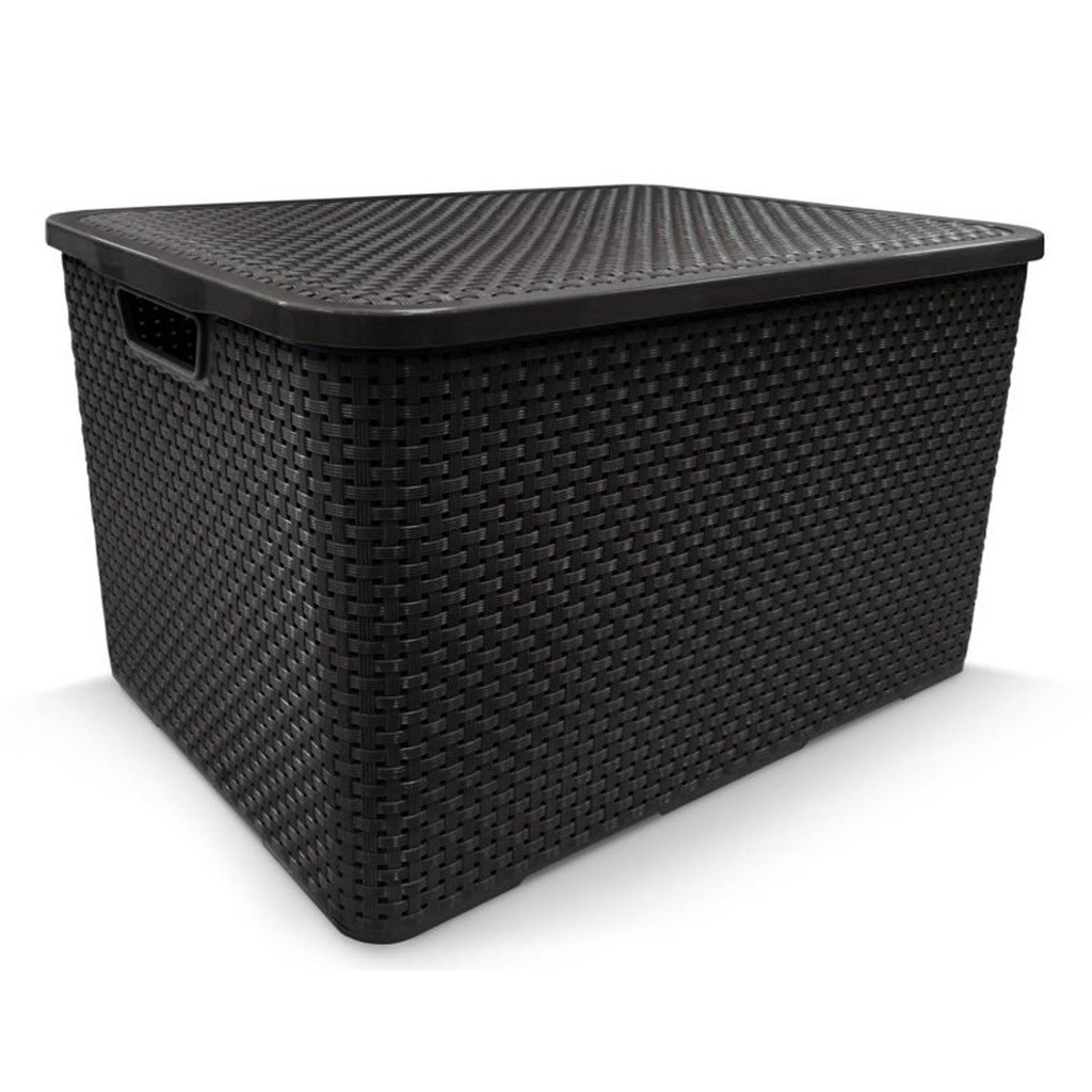 Caixa Organizadora Rattan Com Tampa 40 Litros Preto Arqplast