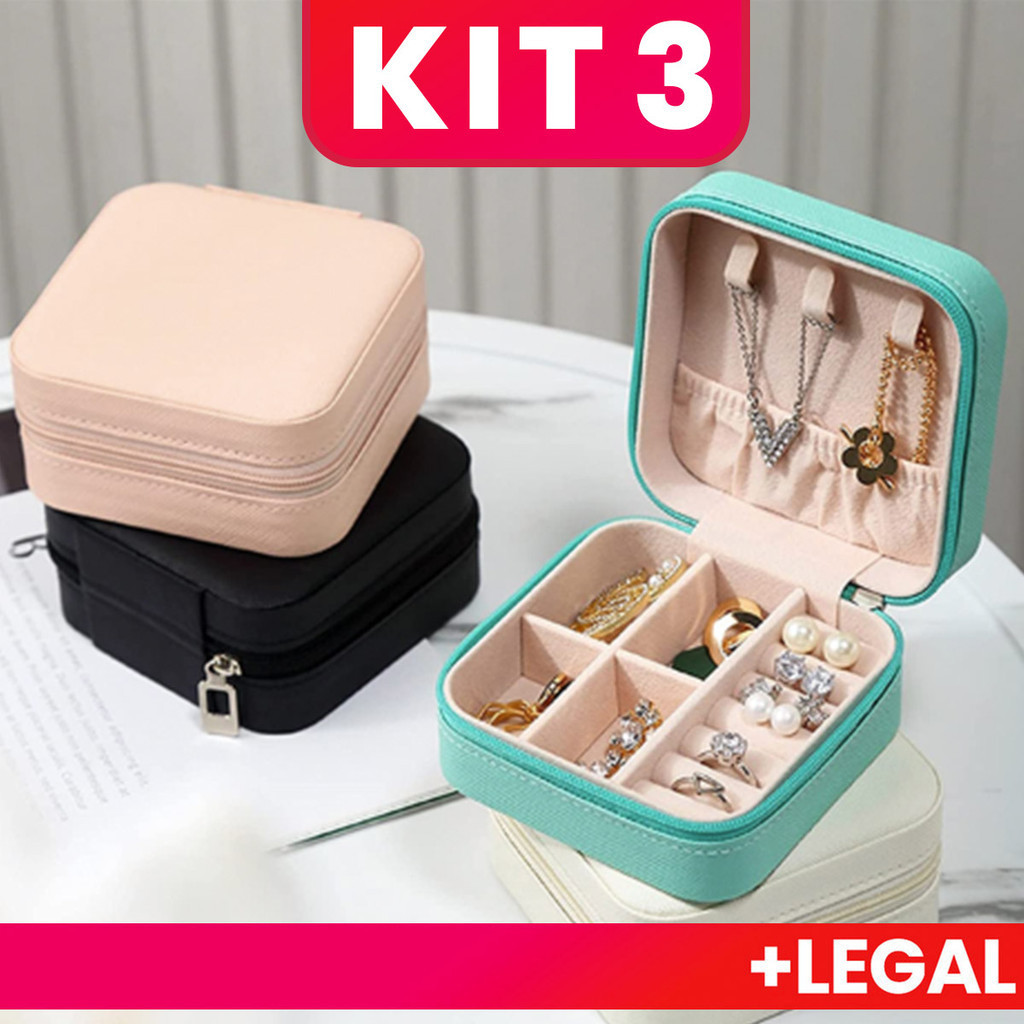 KIT Mini Porta Joias Portátil Viagem Armazenamento de Brinco Colar Bijuteria Organizador