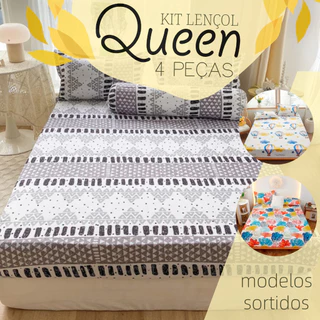 Jogo de Lençol 4 Peças Queen Microfibra ESTAMPADO - ESTAMPAS DE MANEIRA SORTIDA em Oferta na Shopee