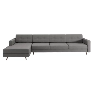 Sofá 4 Lugares Living com Chaise Esquerdo Pé Palito Linho Cotton Cinza