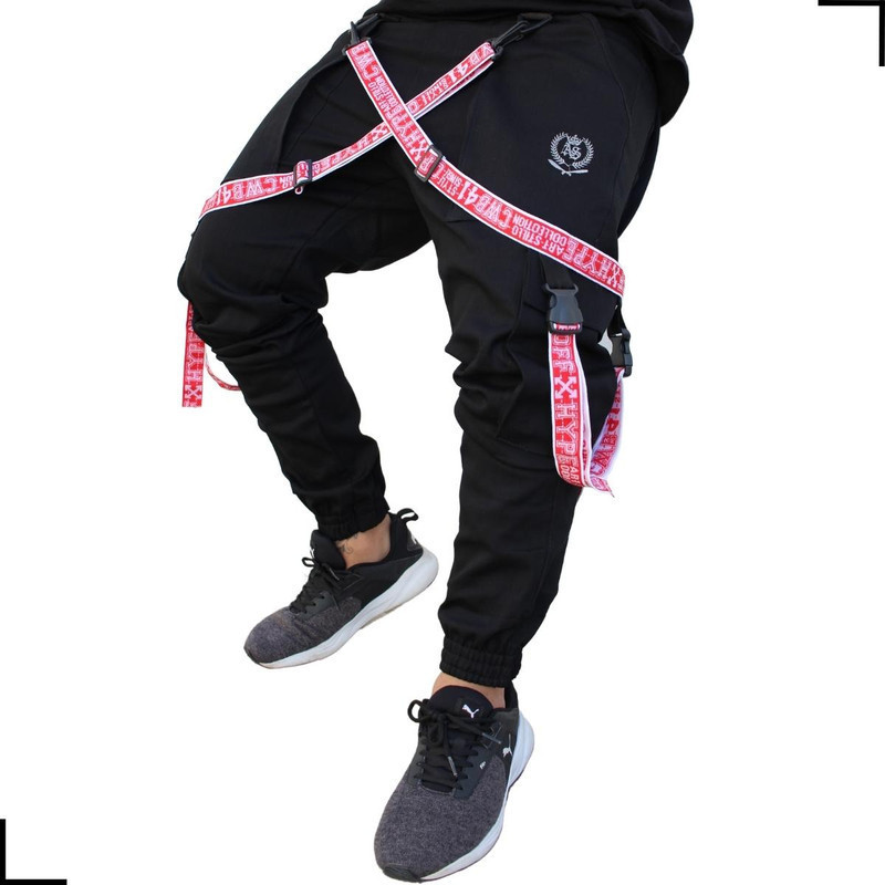 Calça Jogger PRETA Trend Suspenders Tracks VERMELHA 03