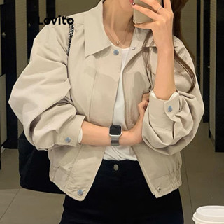 Lovito Casaco Casual Com Zíper E Botão Liso Para Mulheres LNA34140 (Damasco)