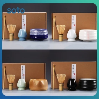 SOTO 4 Unidades / Conjunto Feito à Mão Tradicional Matcha Giftset Bambu Matcha Batedor Colher Ceremic Matcha Tigela Batedor Suporte Japonês Batedor De Chá Acessórios