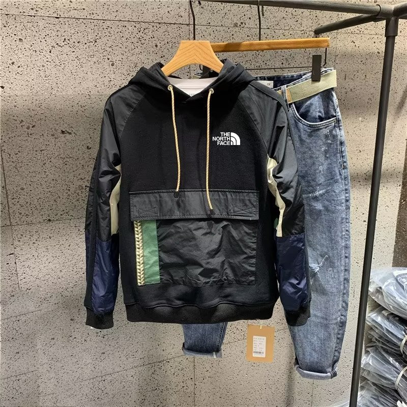 TNF Patchwork Clashing Colours Sweatshirt Com Capuz Homens Pullover Top Bonito