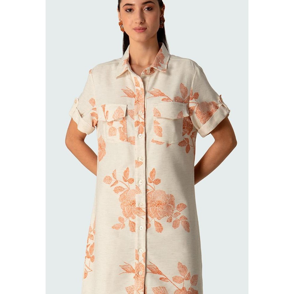 Vestido casual chemise linho estampado