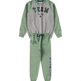 Conjunto Infantil Menino Moletom - Team - Mescla Cinza e Verde Oliva