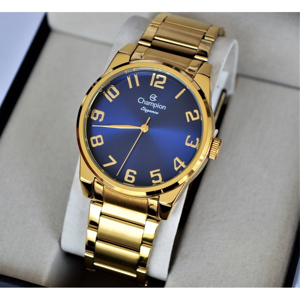 RELOGIO CHAMPION MASCULINO DOURADO VISOR AZUL NUMEROS CN27652A