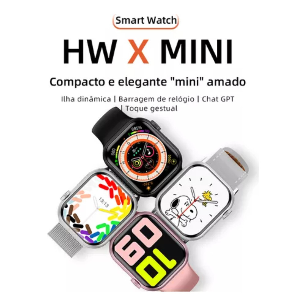Relógio Inteligente Smartwatch Hw X Mini Amoled com 7 Pulseiras