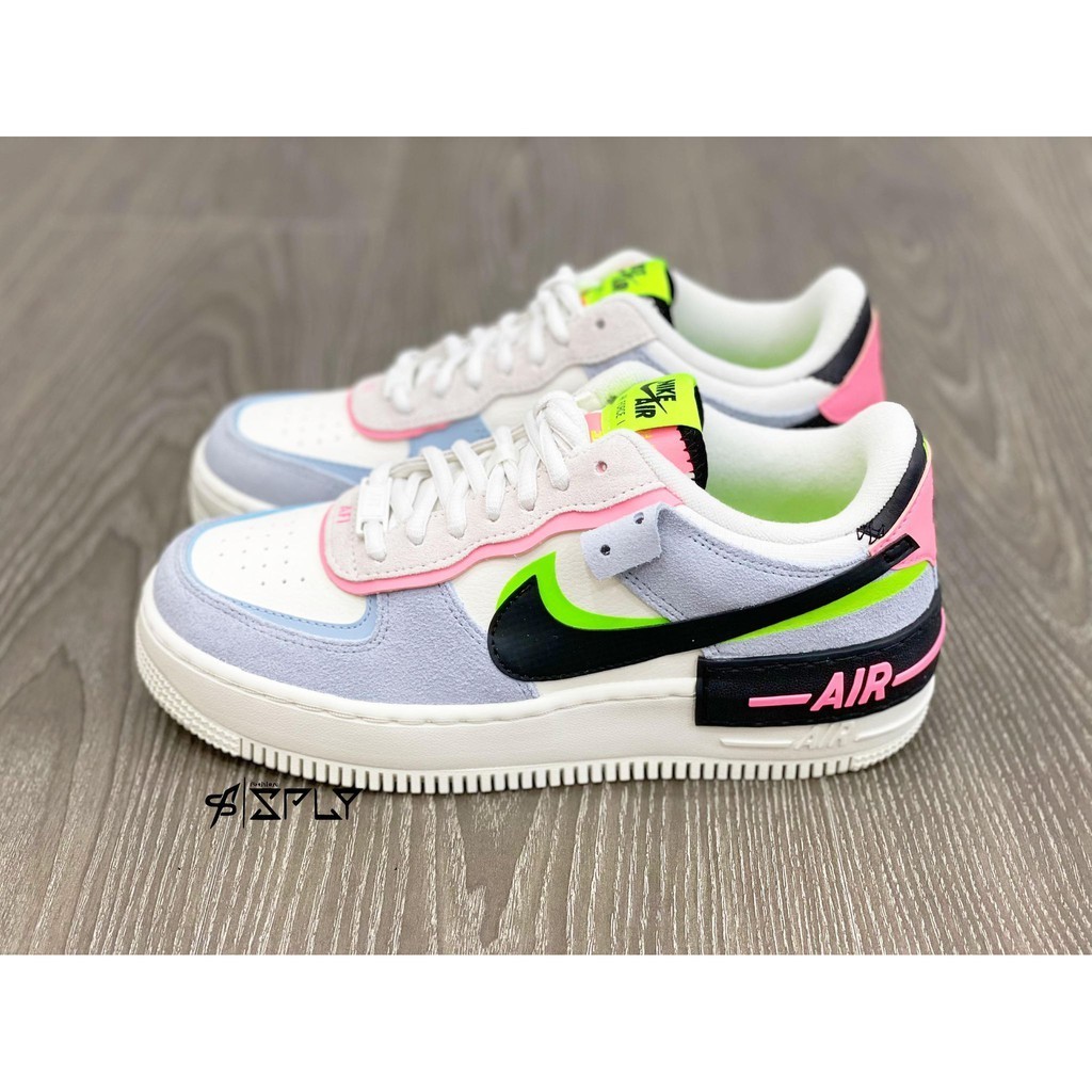 Real Tiro Especial Oferta NIKE AIR FORCE 1 SHADOW Branco Cinza Púrpura Desconstrução de Costura CU8591-101