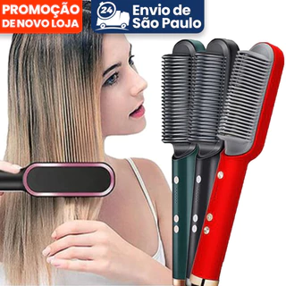 Escova Alisadora Bivolt 5 em 1 - Alisa, Hidrata, Modela, Alinha e Anti-Frizz