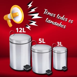 Lixeira 3L 5L E 12 Litros Em Aço Inox Brilhante Com Pedal E Cesto Removível Para Escritório Sala Banheiro