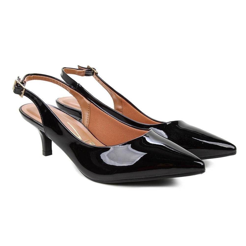 Scarpin Vizzano Salto Baixo Bico Fino Chanel - Preto | Shopee Brasil