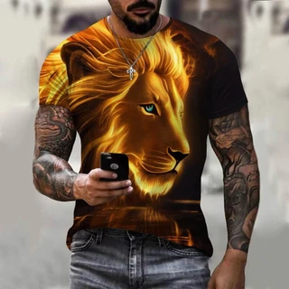 Camiseta De Verão Para Homens Leão Animal 3d Desenho Estampado Camisetas Moda Streetwear Vestuário De Homem De Tamanho Superior