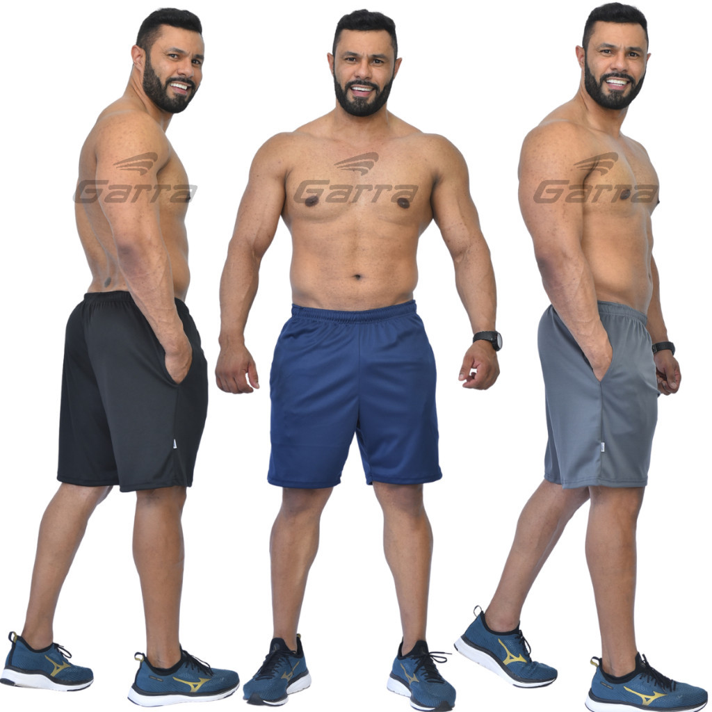 Kit 3 Bermudas Masculina Confort Dry Fit para o Dia a Dia e Pratica Esportiva com Bolsos Grandes