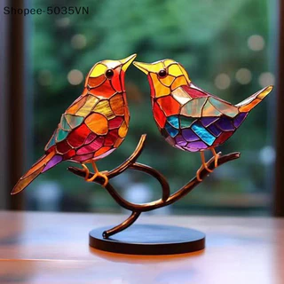 { AKIN } Pássaros Acrílicos Manchados Em Ornamentos De Mesa De Ramo , Estilo Multicolor De Dupla Face a