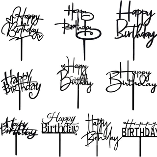 10pcs/set Black Happy Birthday Cakes Topper Cupcake Acrílico Bolo De Aniversário Do Dia Dos Pais Plugin