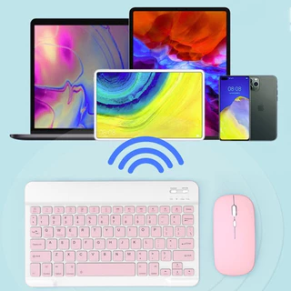 Kit de Teclado e Mouse Bluetooth Sem Fio Colorido Macaron Destinado a PC iPad Tablet e Notebook